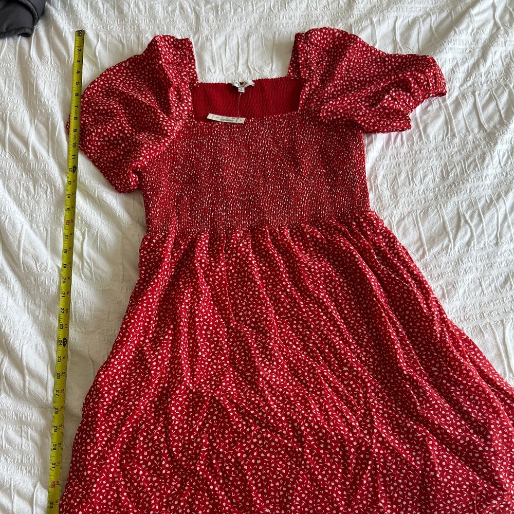 NWT Madewell Silk Lucie Puff-Sleeve Smocked Mini Dress Red Never Worn